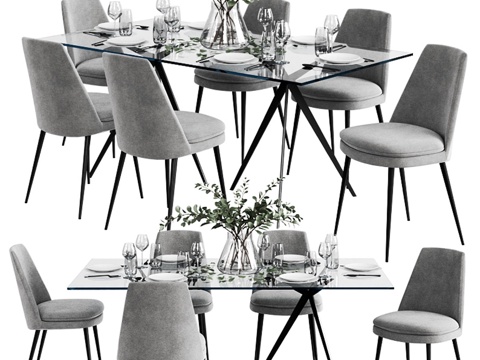  West Elm 餐桌套装 63d模型 