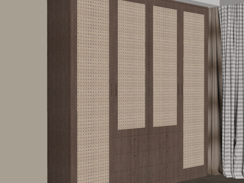 中古风衣柜 藤编柜门su模型