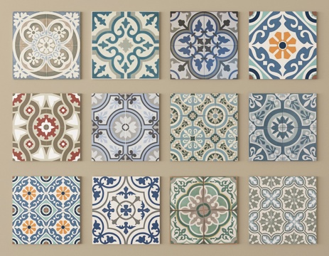  现代石材 拼花地砖 瓷砖su模型 