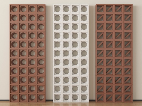 现代砖 水泥砖 水泥砖隔断 红砖 花砖 镂空预制砖su模型