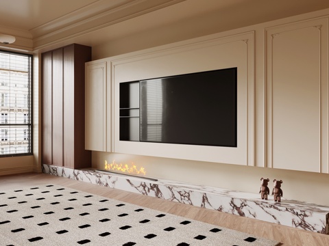 法式中古风电视背景墙su模型