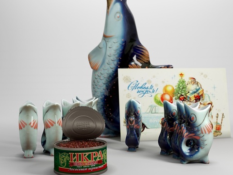  鱼与鱼子酱3d模型 