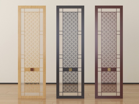 新中式屏风隔断 花格屏风 隔断su模型