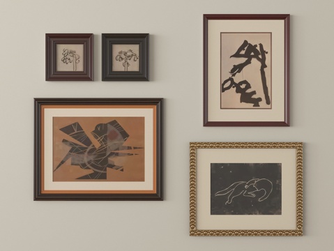 法式挂画组合 客厅挂画 装饰画su模型