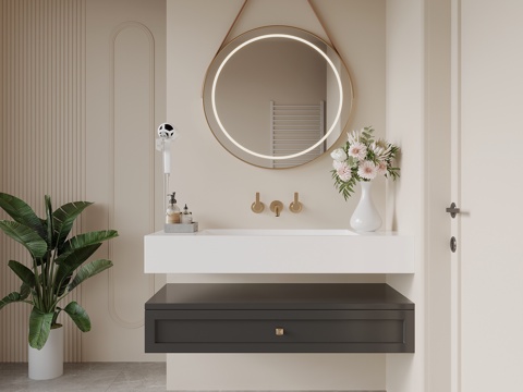 法式复古风浴室柜 洗手台su模型