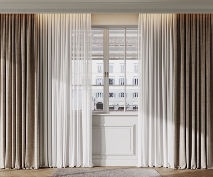  现代窗帘 纱帘 布艺窗帘3d模型 