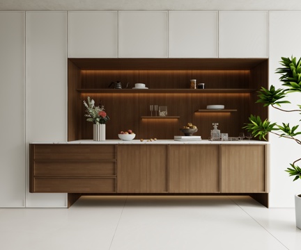  现代中古风餐边柜3d模型 