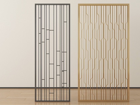 现代屏风隔断 花格屏风隔断 金属su模型