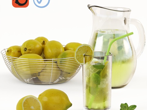  柠檬水与柠檬碗3d模型 