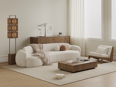  中古风客厅 沙发茶几组合 边柜3d模型 