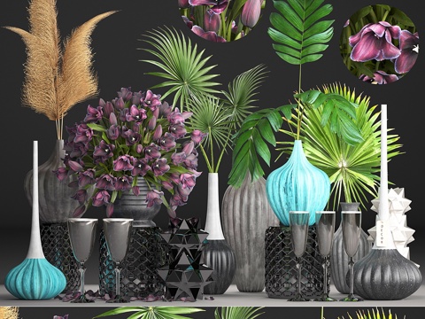  花束77. 郁金香，干花，芒草3d模型 