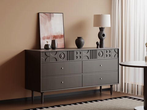  中古风玄关柜 边柜su模型 