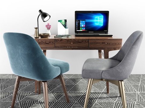  West Elm中世纪办公椅书桌套装3d模型 