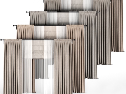  棕色窗帘系列配白色薄纱+Roma3d模型 