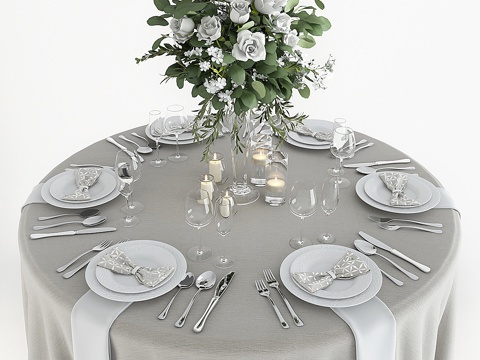  餐桌布置3d模型 