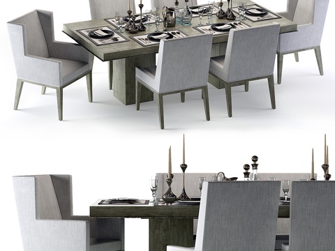  Bernhardt Linea餐桌套装灰褐色款3d模型 