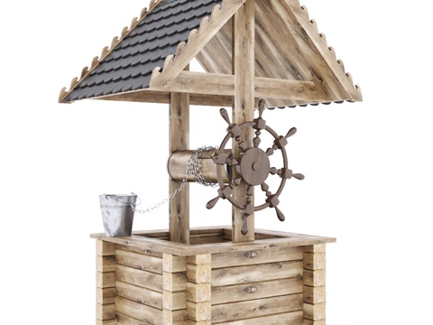  木质许愿井3d模型 