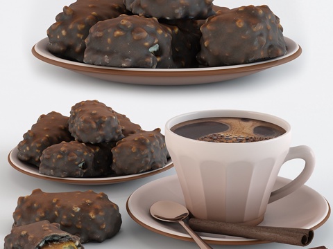  咖啡配甜点3d模型 