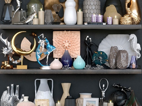  大型摆件套装，雕塑与书籍组合3d模型 