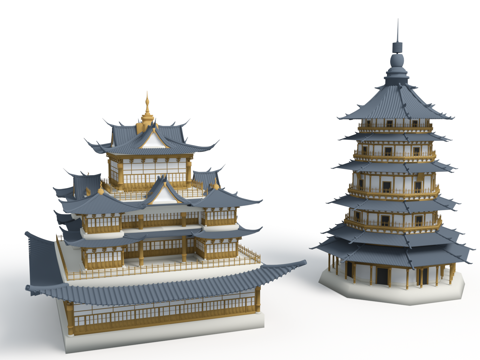  风格化资产 中式塔 古塔 中式阁楼 中式庭院 古代建筑 中式3d模型 