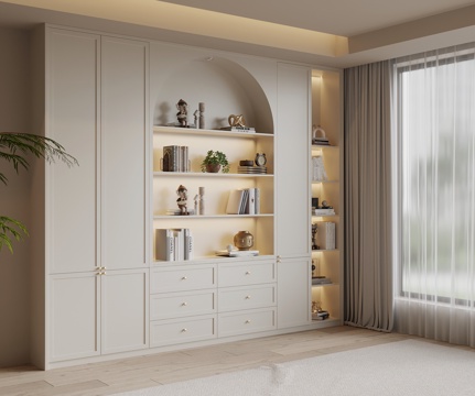  法式奶油风书柜su模型 