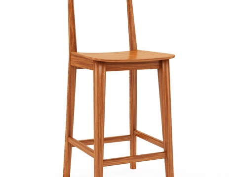  格林宁顿经典实心竹吧凳带靠背3d模型 