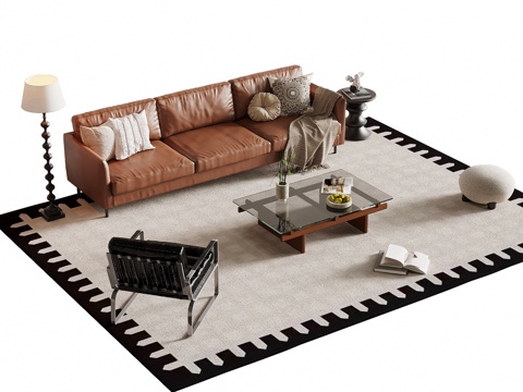 法式中古风沙发茶几组合su模型