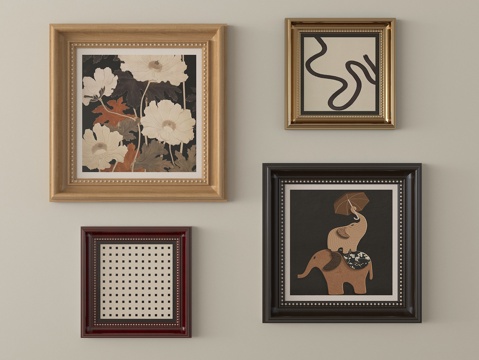 法式挂画组合 客厅挂画 装饰画su模型