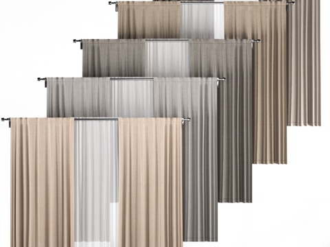  五款棕灰窗帘配白色蕾丝系列3d模型 