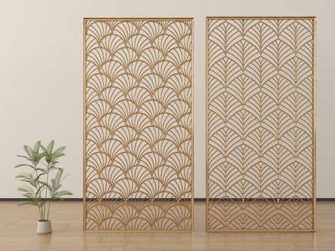  现代轻奢屏风隔断 花格屏风 隔断金属3d模型 