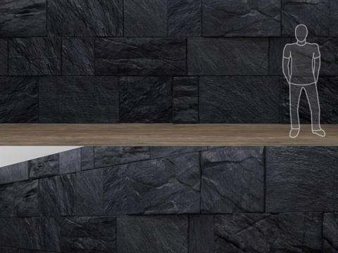  黑色野石墙3d模型 