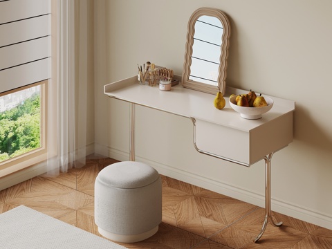 现代奶油风梳妆台su模型