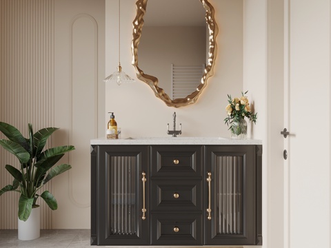 法式复古风浴室柜 洗手台su模型