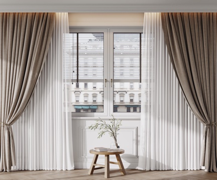 现代窗帘 纱帘 布艺窗帘su模型