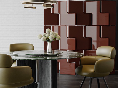 MINOTTI 现代餐桌椅 圆形餐桌椅 意式餐厅 屏风 吊灯su模型