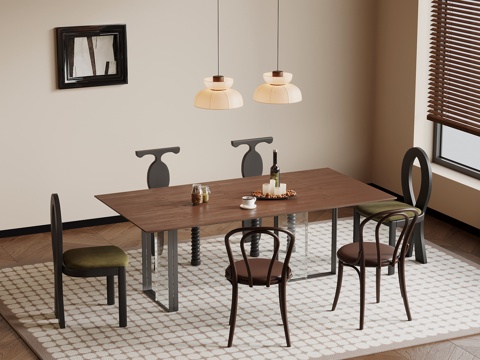 法式复古风餐桌椅su模型