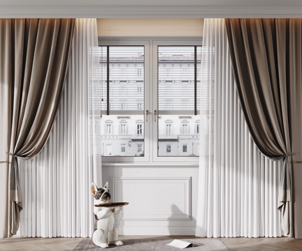  现代窗帘 纱帘 布艺窗帘3d模型 