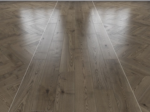  橡木拼花地板，三种类型：人字形、直线型、人字形3d模型 