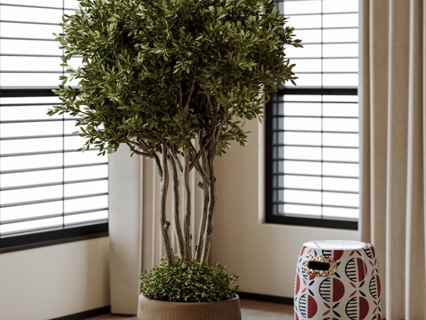  中古风盆栽盆景 植物 绿植 花盆su模型 