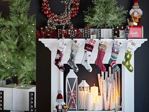  圣诞装饰人造壁炉 53d模型 