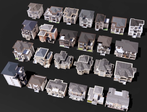  新中式独栋别墅 特色别墅 乡村别墅 现代多层别墅农村斜顶别墅3d模型 