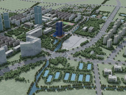  现代城市鸟瞰3d模型 