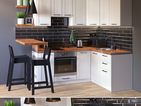  皇家木质厨房带吧台3d模型 