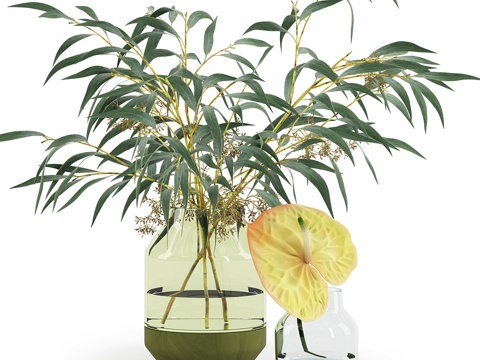  Muuto花瓶中的桉树与红掌3d模型 