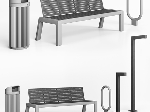  街道家具套装3d模型 