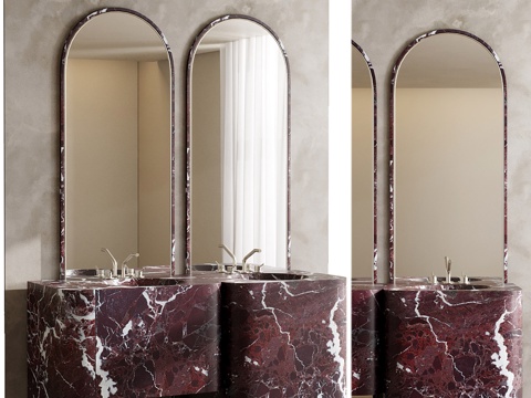  现代意式轻奢大理石台盆柜 洗手台3d模型 