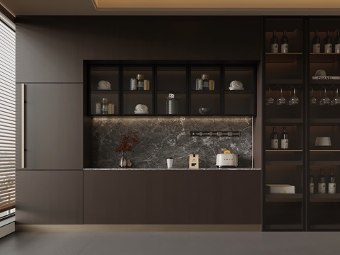 新中式酒柜 餐边柜 橱柜su模型