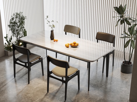 现代餐桌椅 条形餐桌su模型