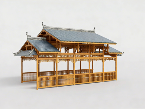  中式凉亭 古建凉亭 六角亭su模型 