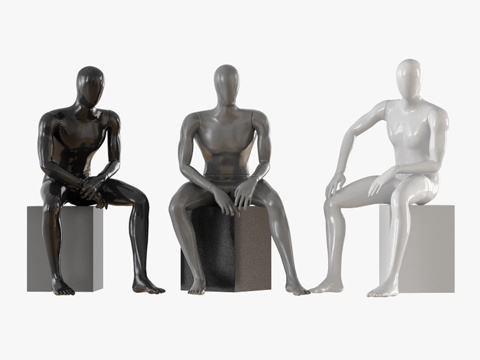  三座无面人偶坐像 133d模型 